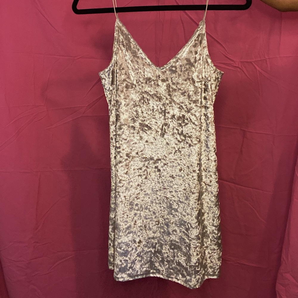 Silver crushed velvet slip dress